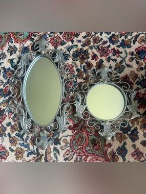 Vintage set of two Homeco silver ornate mirrors